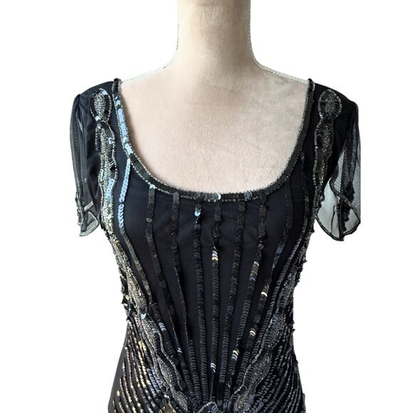 Gatsbylady London Black Beaded Sequin 1920s Flapper Dress Art Deco Formal Size 6 - Picture 4 of 16